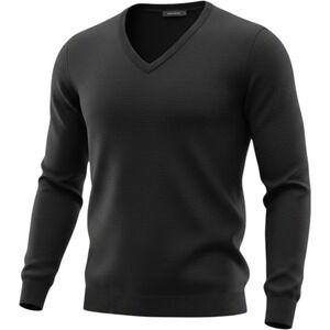 Country Road Mens Black Extra Fine Australian Merino Wool V-Neck Sweater Large